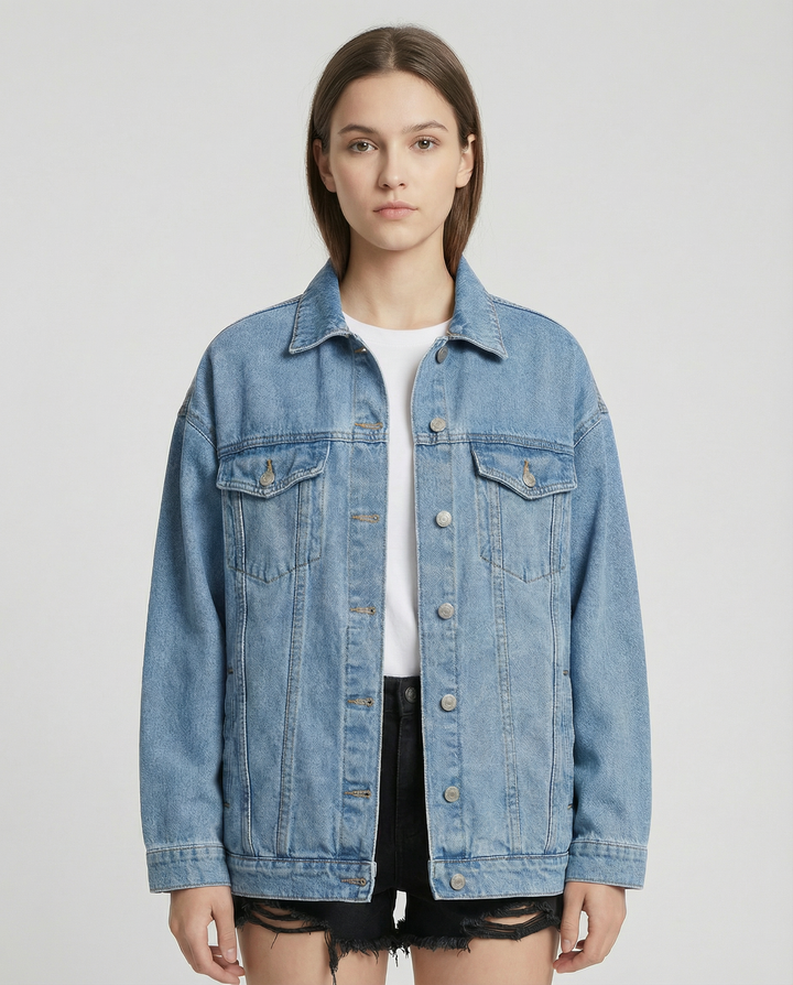 Oversized Denim Jacket with Classic Button-Front Design