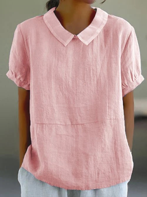 Georgiana Top | Short Sleeve Cotton Blouse with Collar