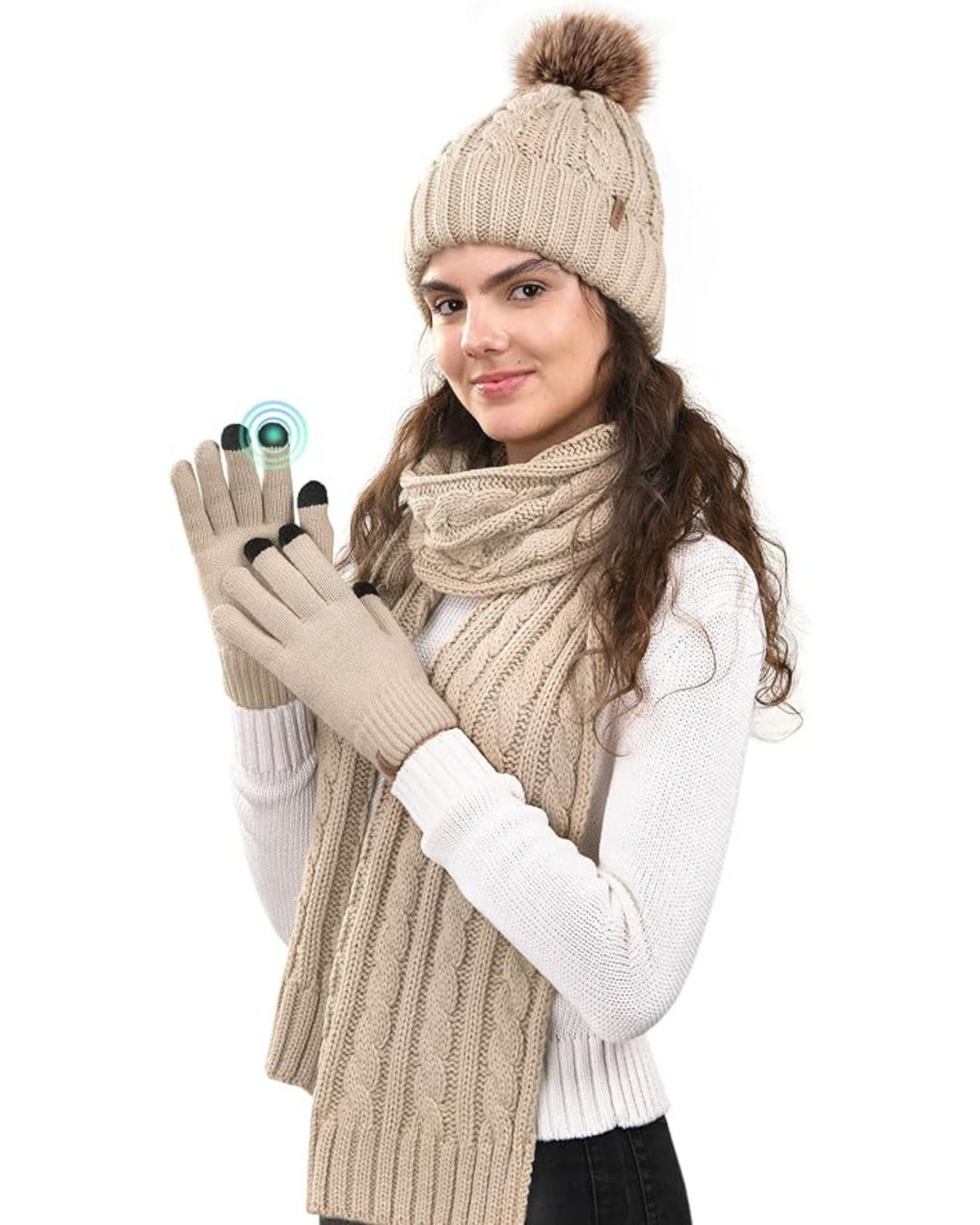 Chic Winter Hat, Scarf, and Gloves Ensemble