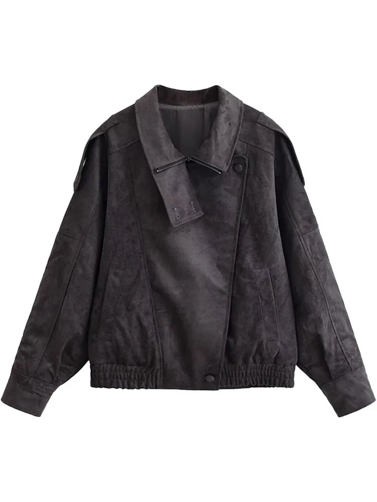 Faux Suede Bomber Jacket with Modern Utility Fit