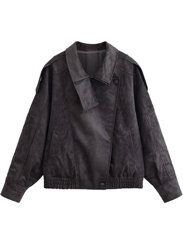 Faux Suede Bomber Jacket with Modern Utility Fit
