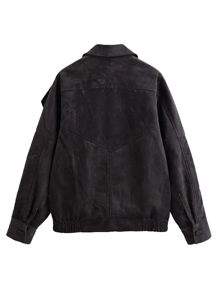 Faux Suede Bomber Jacket with Modern Utility Fit