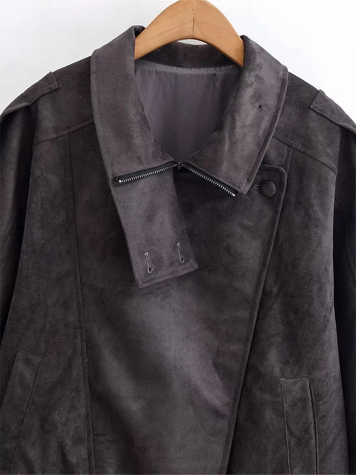 Faux Suede Bomber Jacket with Modern Utility Fit