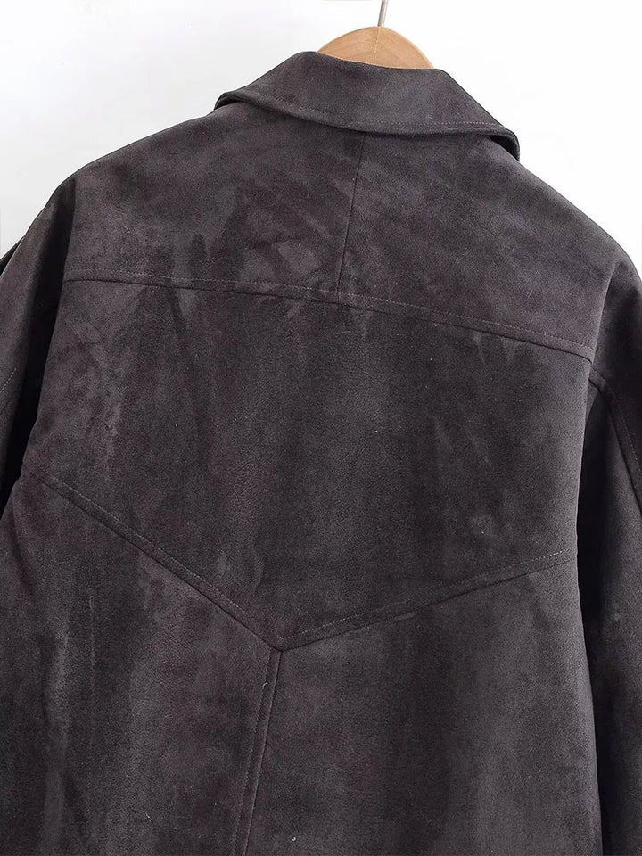 Faux Suede Bomber Jacket with Modern Utility Fit