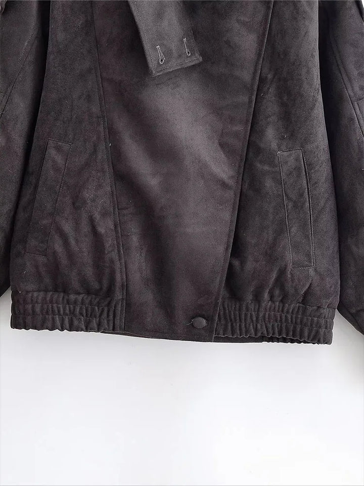 Faux Suede Bomber Jacket with Modern Utility Fit