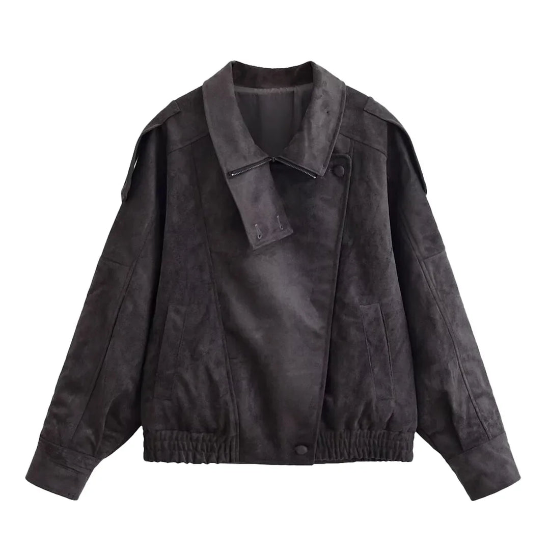 Faux Suede Bomber Jacket with Modern Utility Fit
