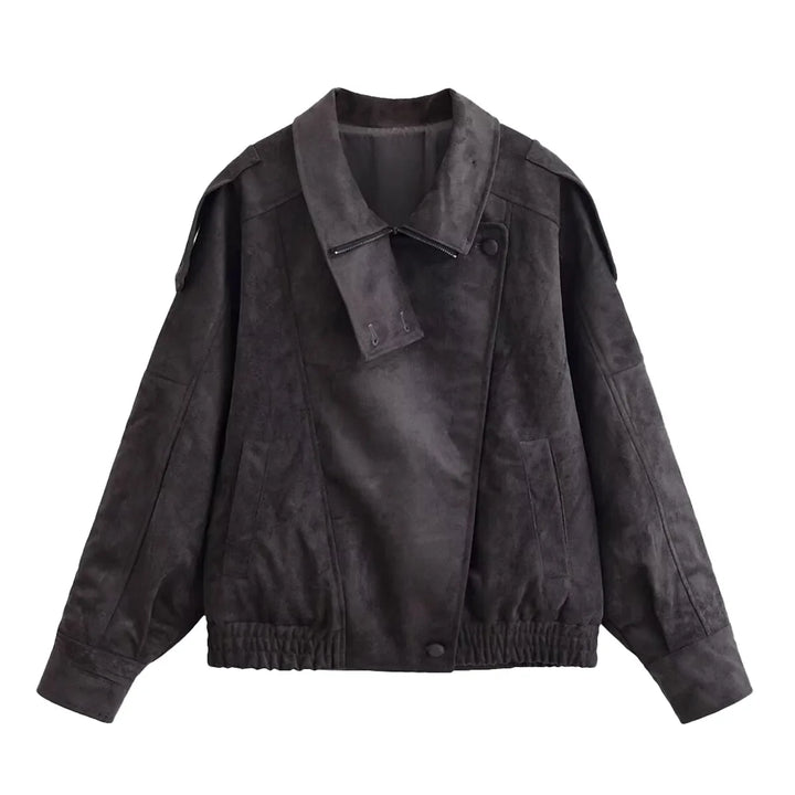 Faux Suede Bomber Jacket with Modern Utility Fit
