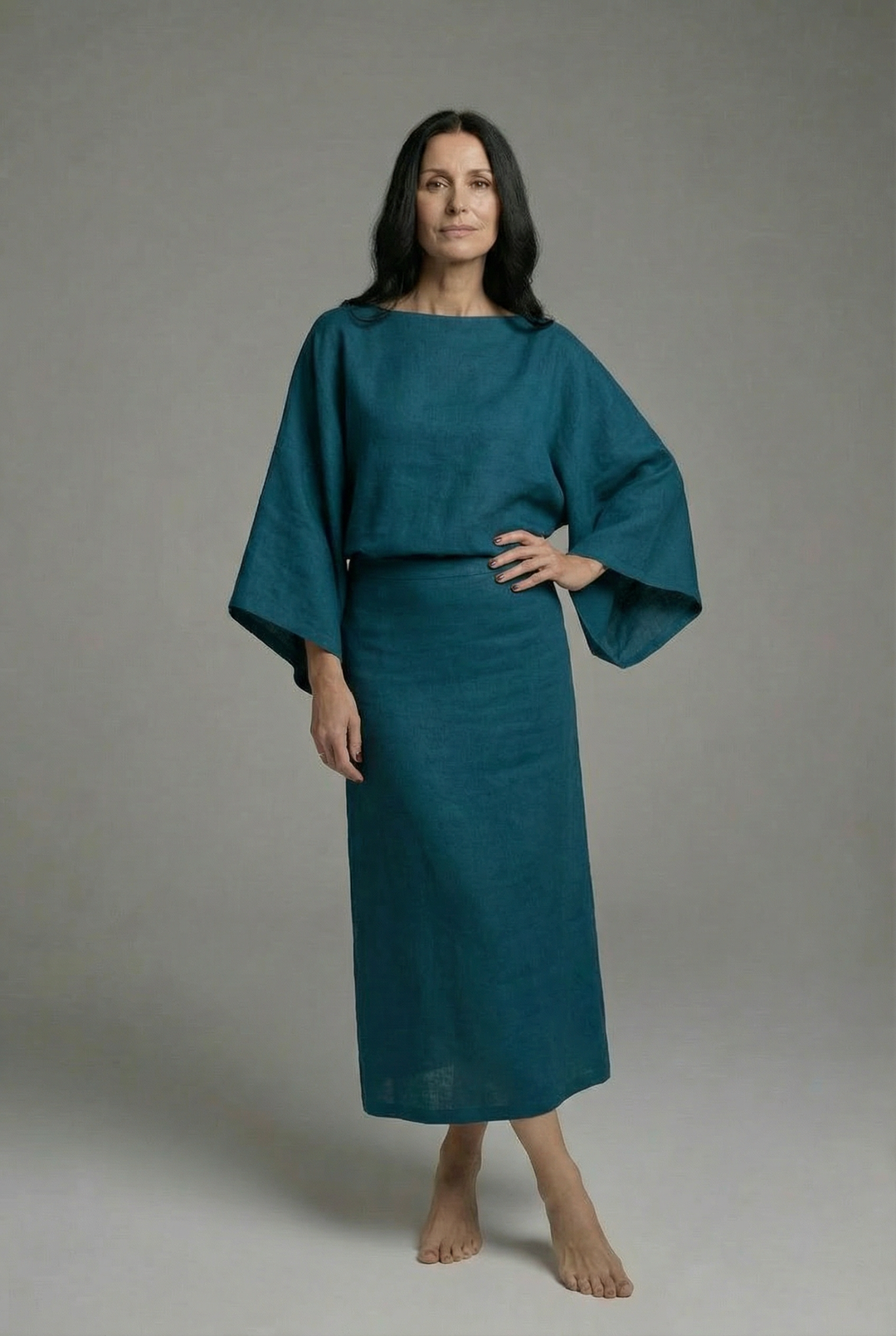Women's Kimono Midi Dress – Relaxed Fit with Tie Waist & Flowing Sleeves