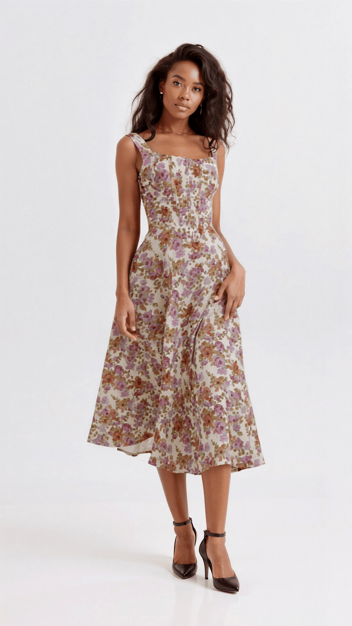 Eleanor Romantic Floral Print Midi Sundress