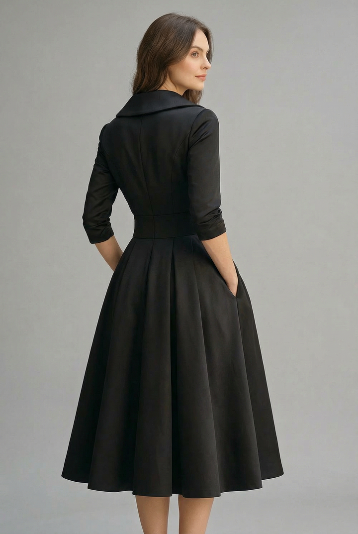 Women’s Ascot Elegant Wrap Midi Dress with Flared Skirt