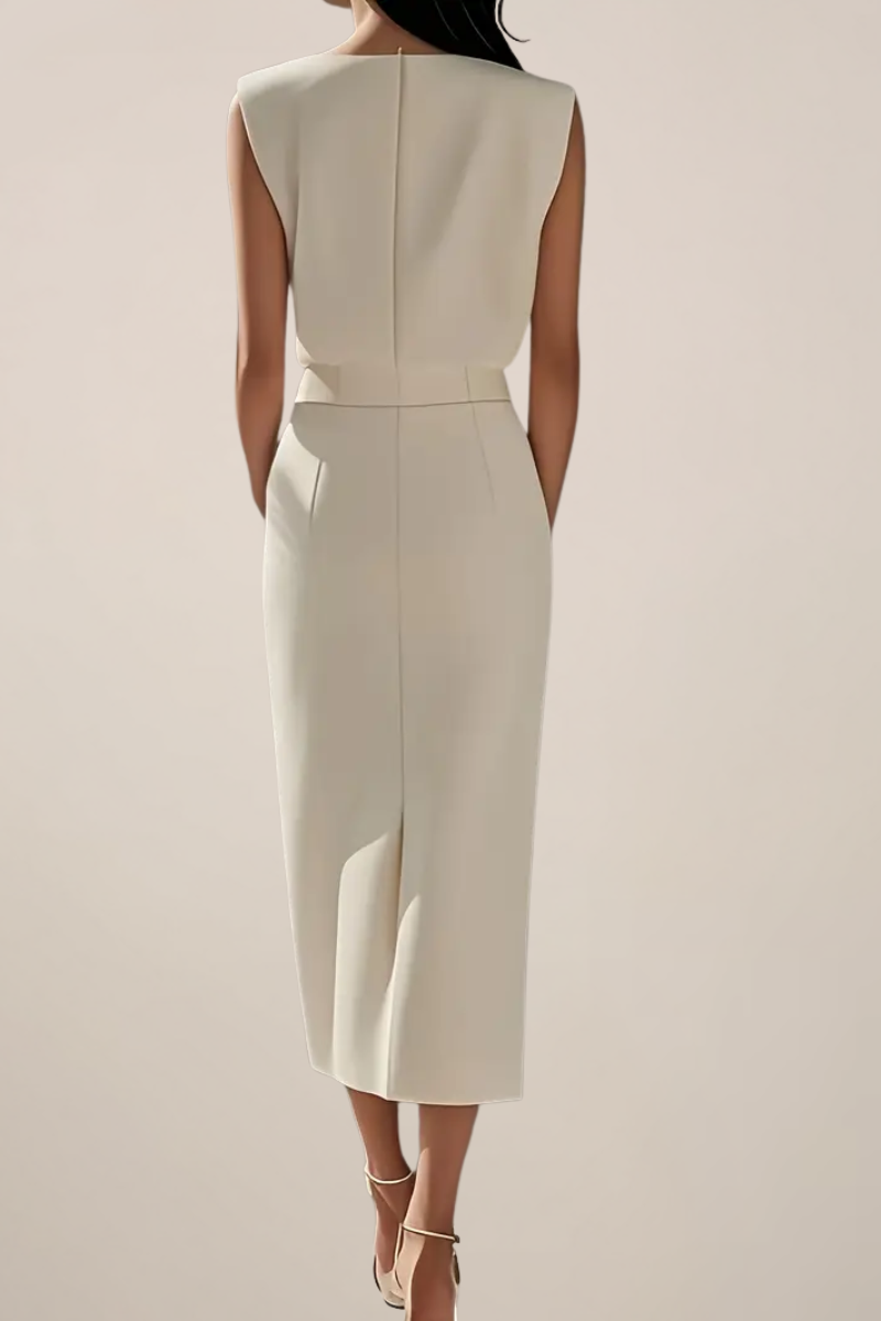 Elegant Midi Dress with Button Detail and Side Slit