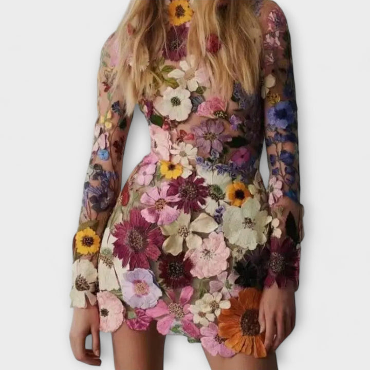 Dolores - Dress with 3D Flower Pattern