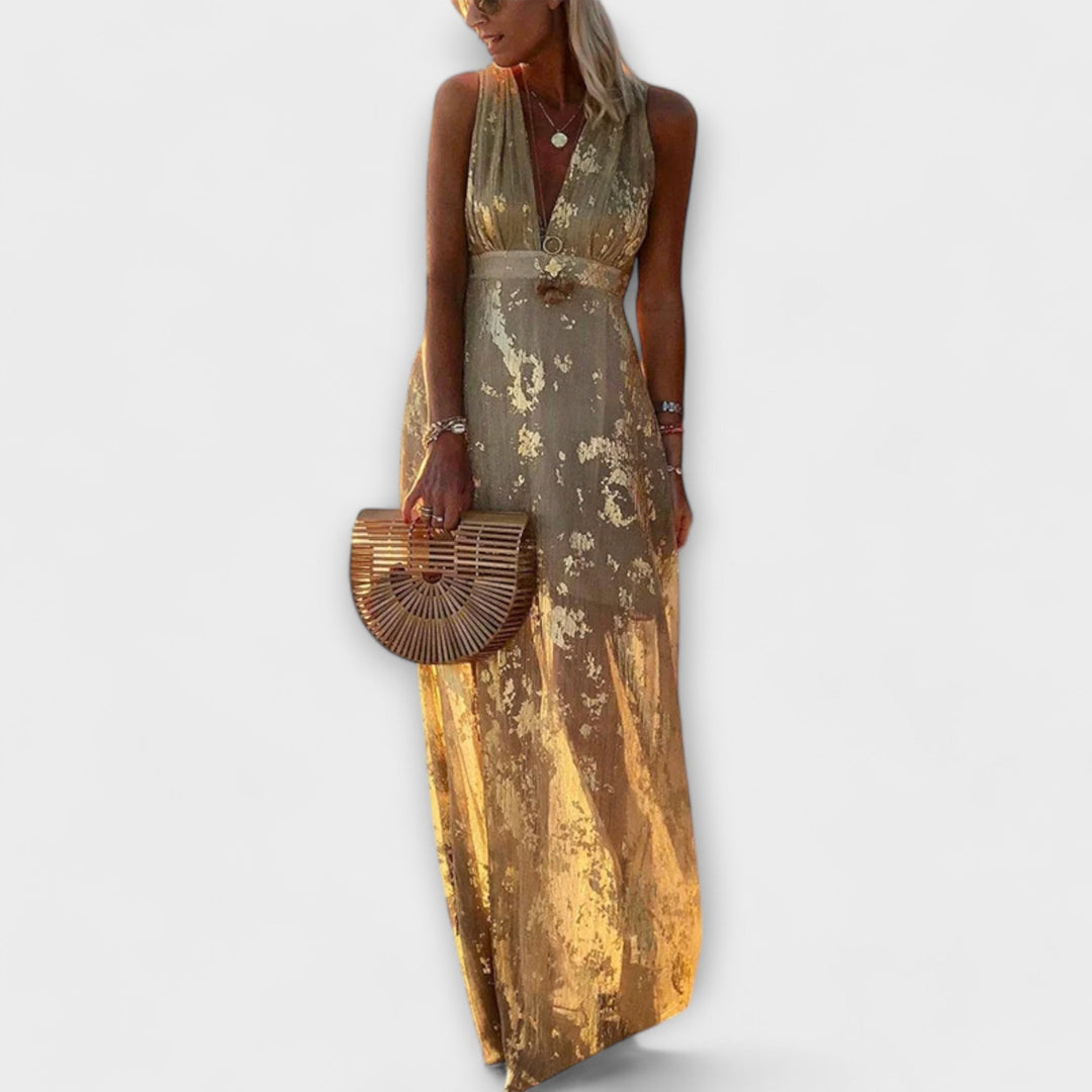 Elegant dress with V-neckline and sequin detail