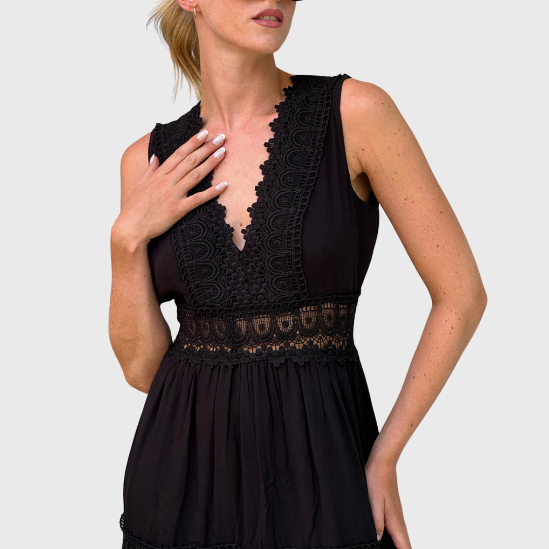 Ninfea | Sleeveless Midi Dress in Boho Style with Lace Details