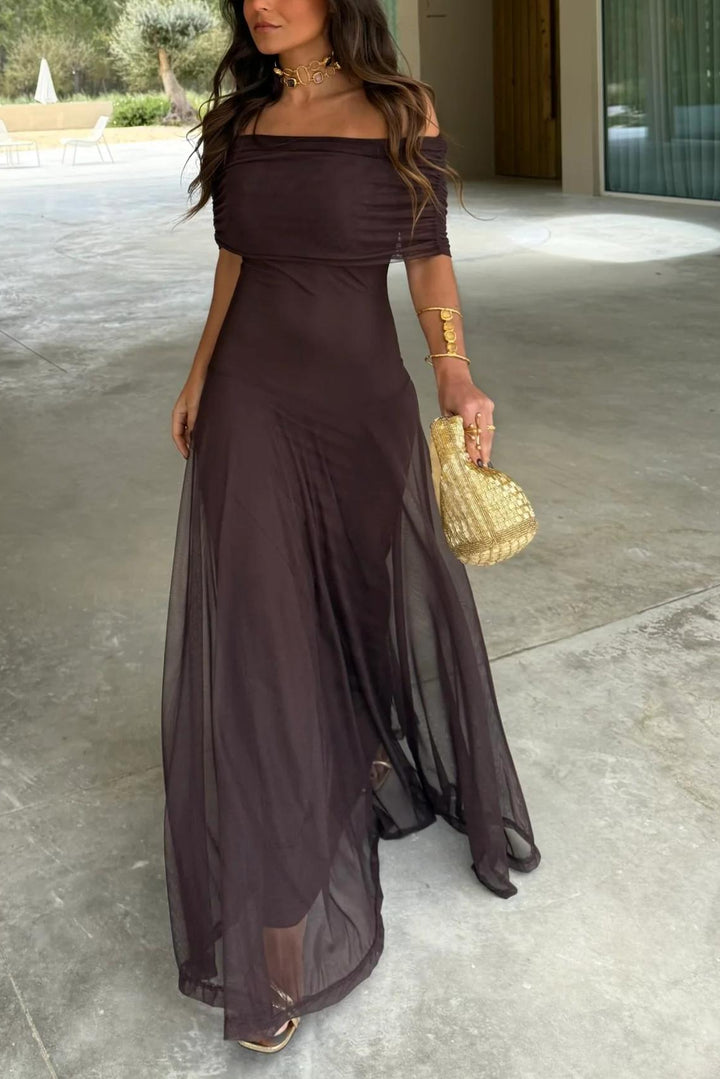 Off Shoulder Chiffon Maxi Dress