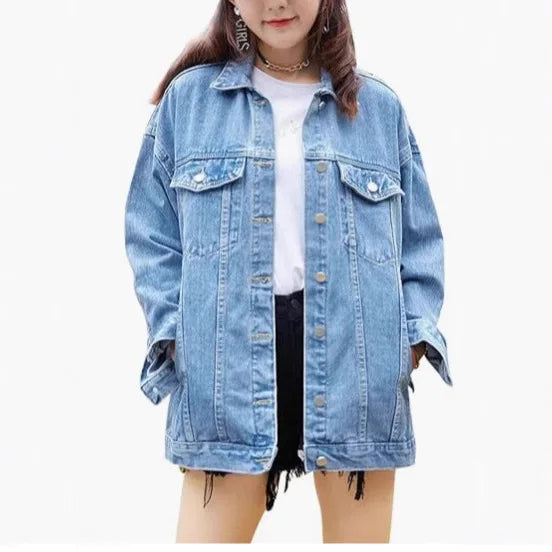 Oversized Denim Jacket with Classic Button-Front Design