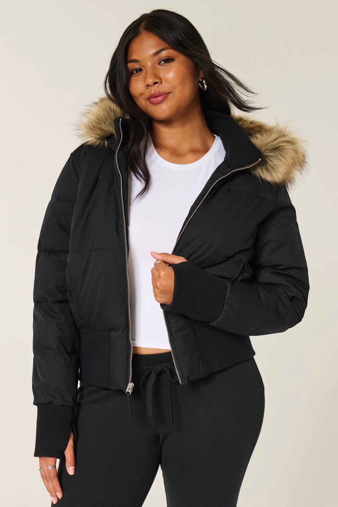Women's Quilted Winter Jacket with Removable Hood