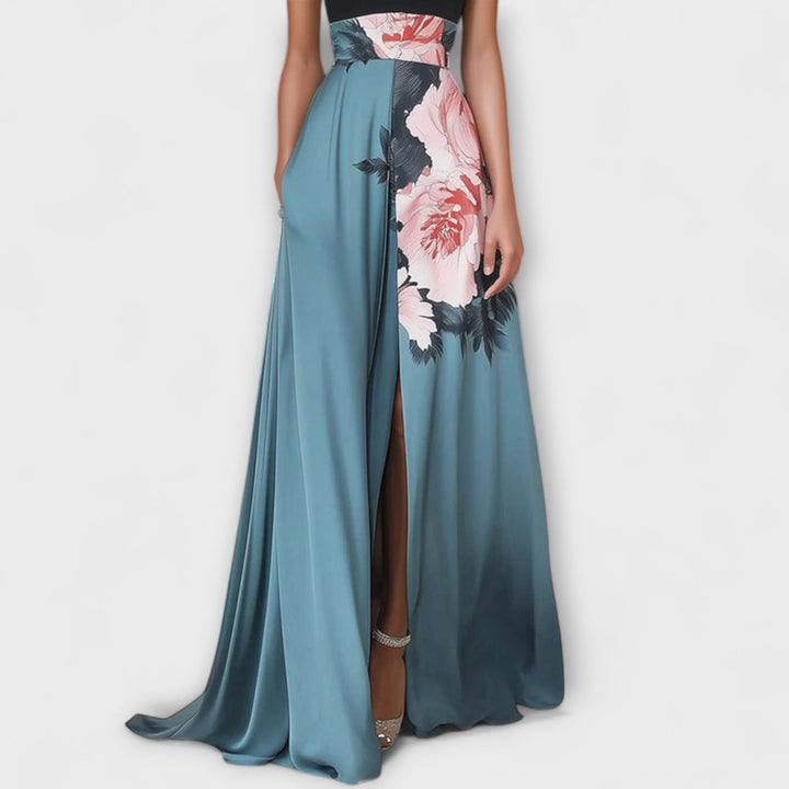 Natalie - Floral A-Line Maxi Dress with Sleeveless Round Neck