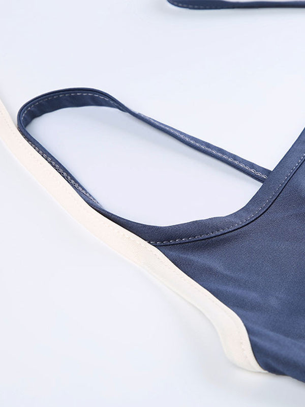 Vintage Blue Contrast Colour Mock Two-Piece Camisole