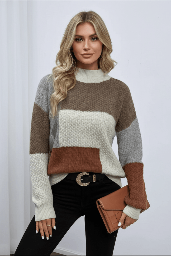 Ailani – Women’s Relaxed Fit Textured Patchwork Knit Sweatshirt