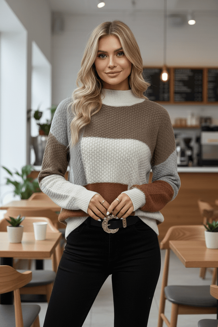 Ailani – Women’s Relaxed Fit Textured Patchwork Knit Sweatshirt