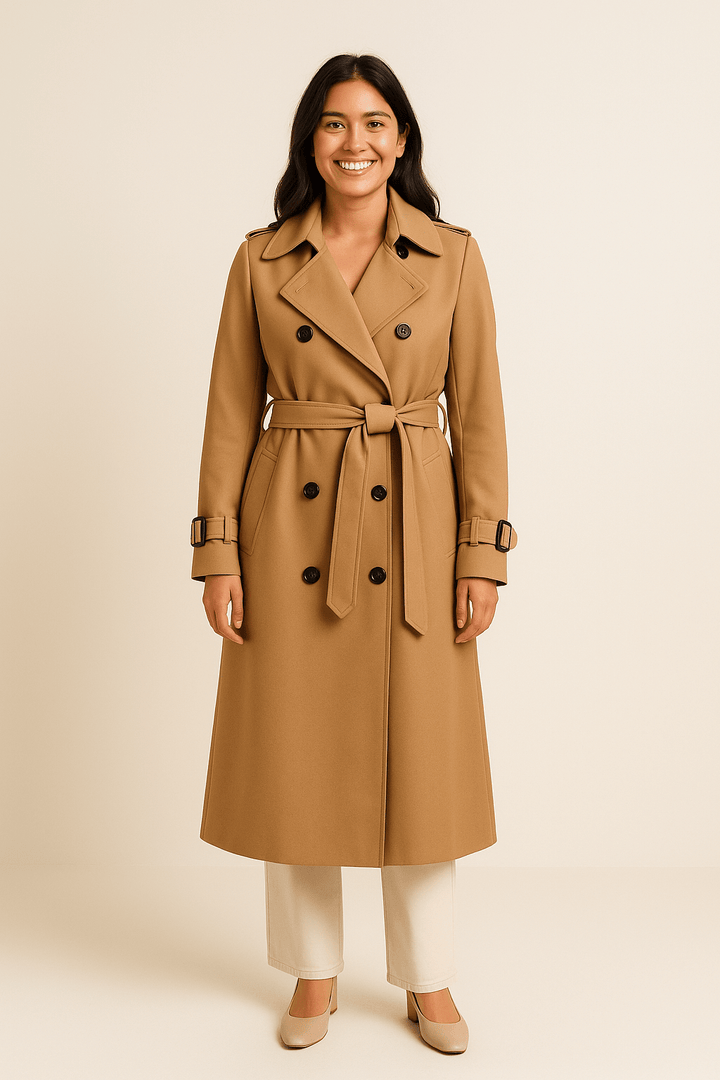 Camille Women’s Double Breasted Trench Coat with Belted Waist - Classic Fit