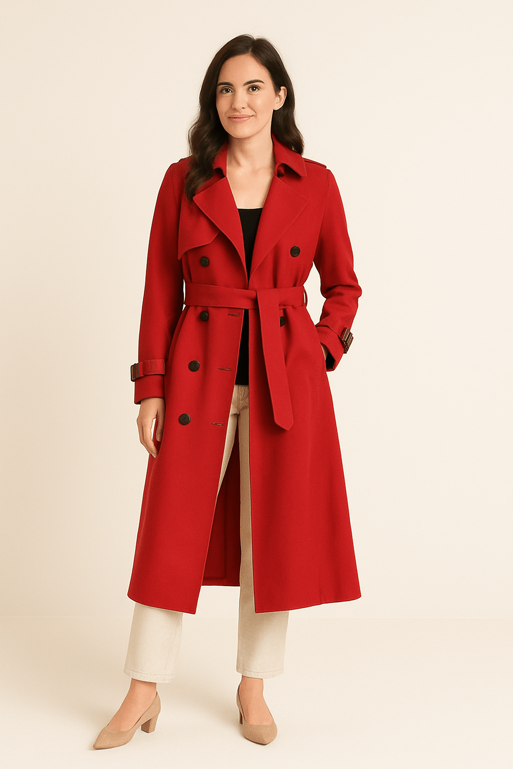 Camille Women’s Double Breasted Trench Coat with Belted Waist - Classic Fit