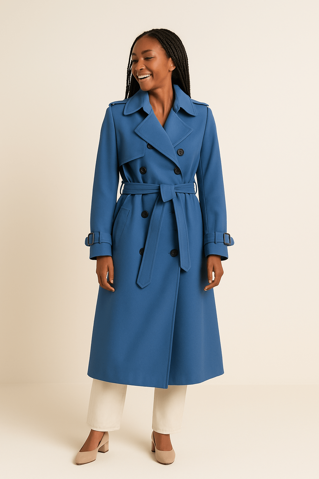 Camille Women’s Double Breasted Trench Coat with Belted Waist - Classic Fit