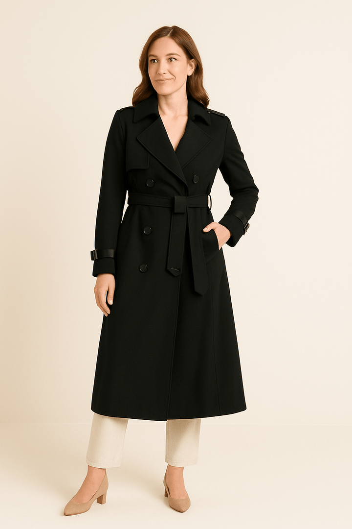 Camille Women’s Double Breasted Trench Coat with Belted Waist - Classic Fit