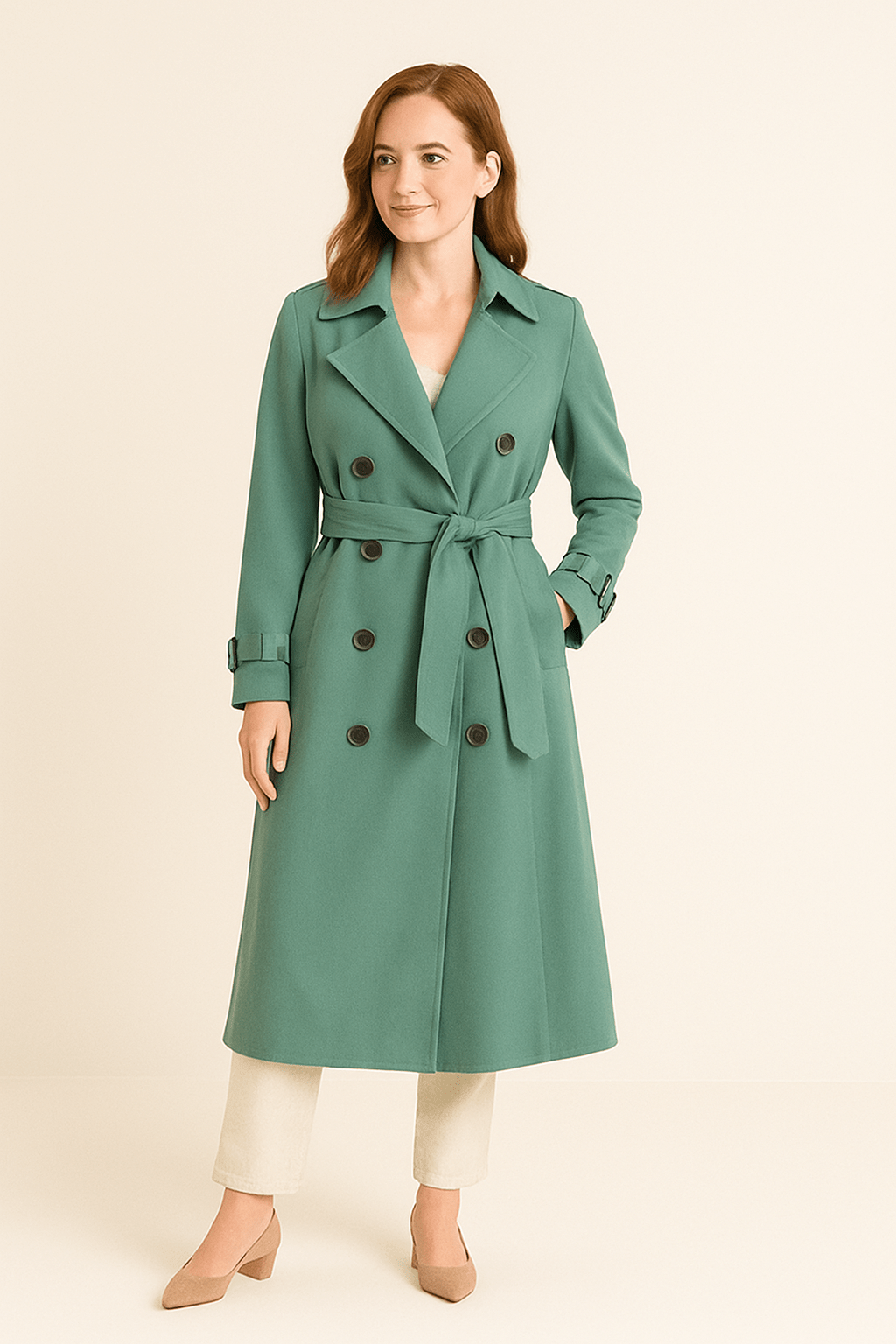 Camille Women’s Double Breasted Trench Coat with Belted Waist - Classic Fit