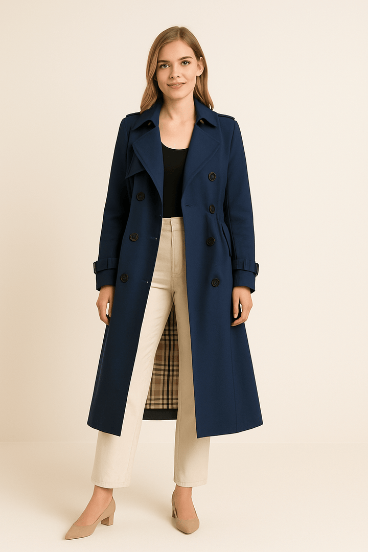 Camille Women’s Double Breasted Trench Coat with Belted Waist - Classic Fit