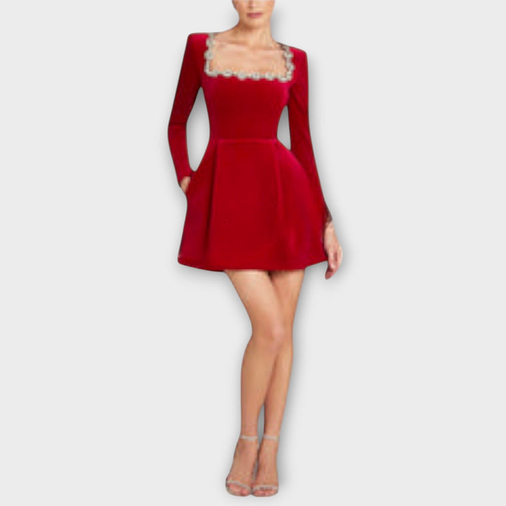 Wren - Velvet Mini Dress with Jewel Embellishments