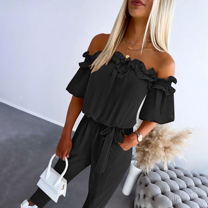 Nikola – Elegant Jumpsuit with Off-the-Shoulder Design and Waist Tie