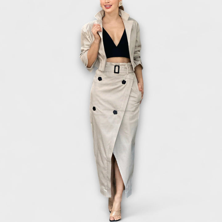 Lyra - Elegant Jacket Midi Skirt with Pocket
