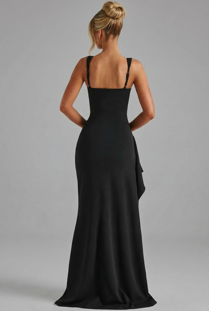 Women’s Elegant Bodycon Slip Maxi Dress with Leg Split and Open Back