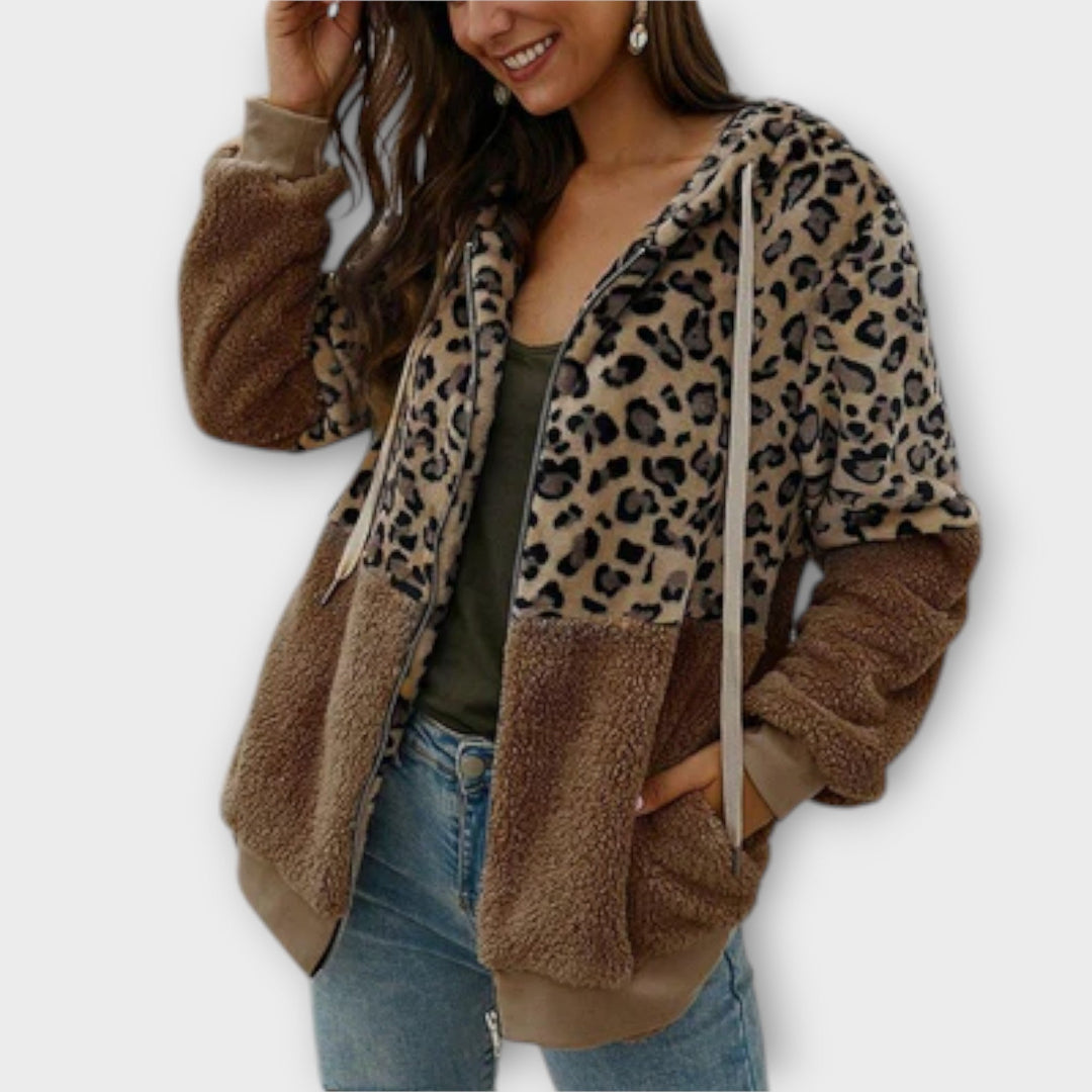 Lea - Fleece Hoodie with Leopard Design
