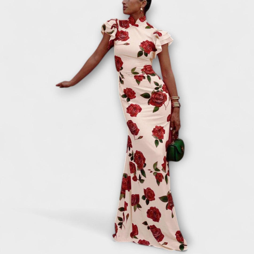 Luna - Maxi Dress with Floral Print, Tiered Cut and Bell Sleeves
