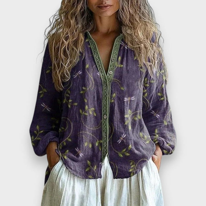 Lia | Vintage Blouse with Leaf Pattern