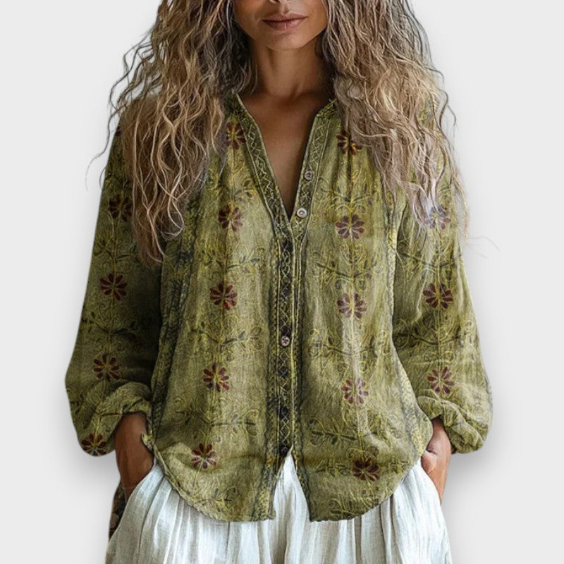 Lia | Vintage Blouse with Leaf Pattern