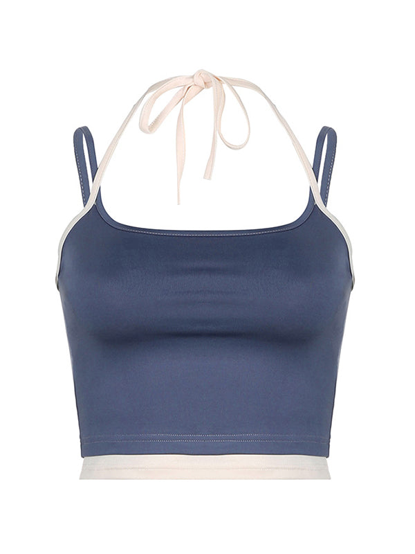 Vintage Blue Contrast Colour Mock Two-Piece Camisole