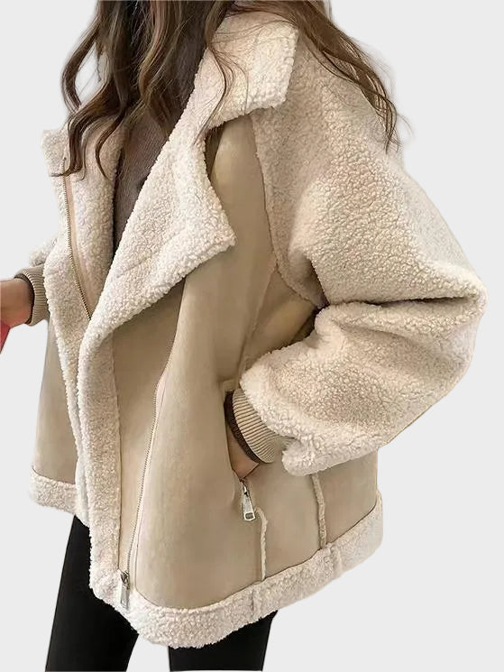 Classic Oversize Vegan Fur Suede Jacket with Lapel Collar