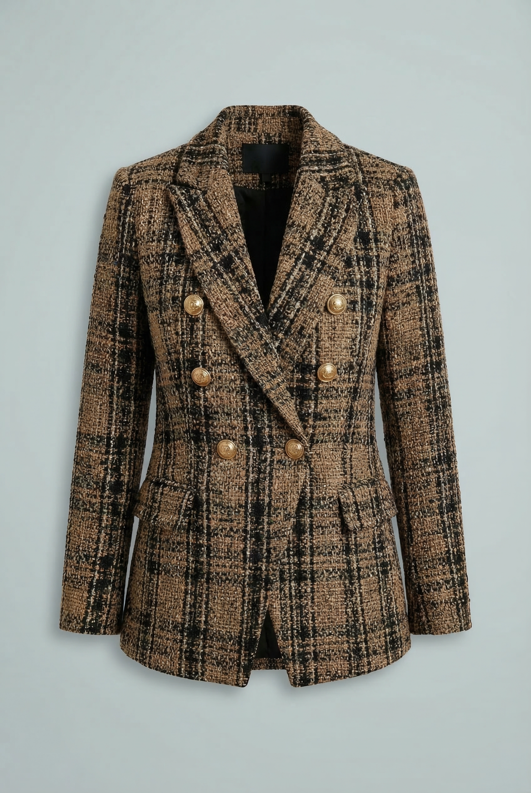 Women's Plaid Check Double-Breasted Blazer