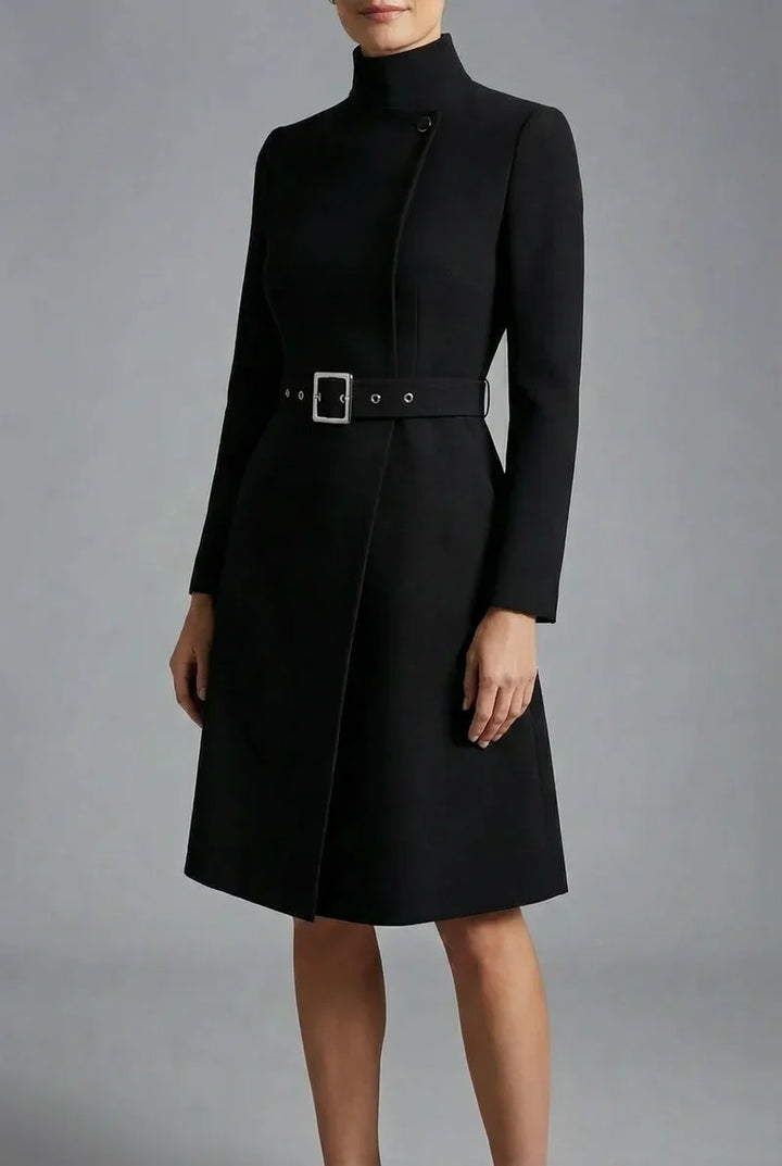 Women's High Neck Asymmetric Front Belted Spring Coat