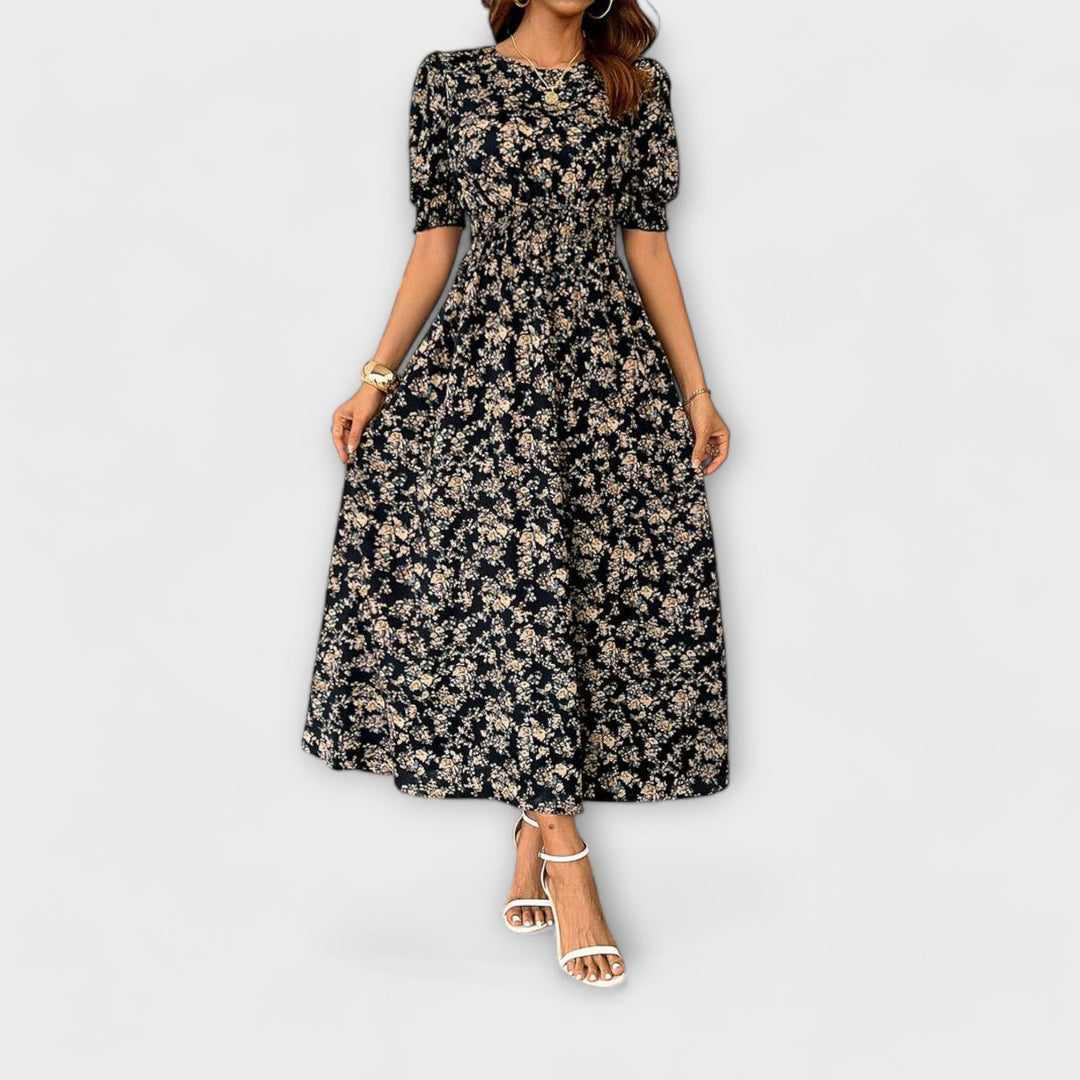 Amelia - Dress with Round Neckline and Floral Pattern