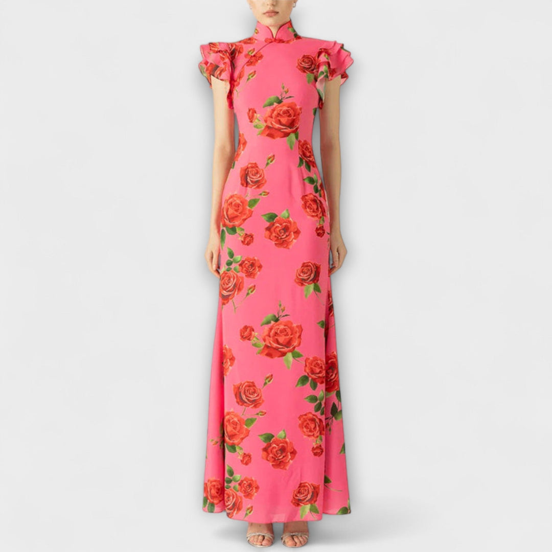 Luna - Maxi Dress with Floral Print, Tiered Cut and Bell Sleeves