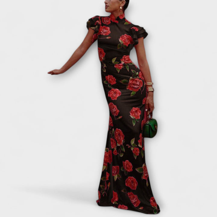 Luna - Maxi Dress with Floral Print, Tiered Cut and Bell Sleeves