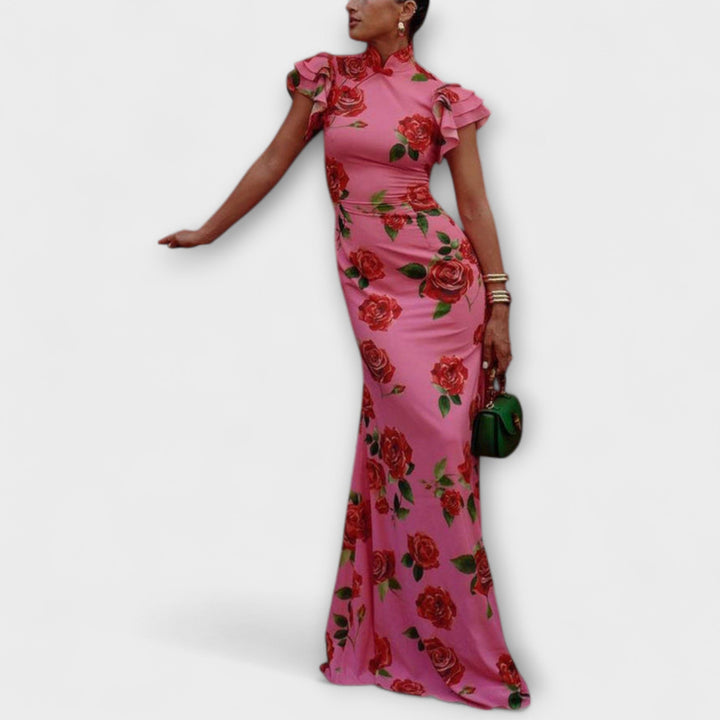 Luna - Maxi Dress with Floral Print, Tiered Cut and Bell Sleeves