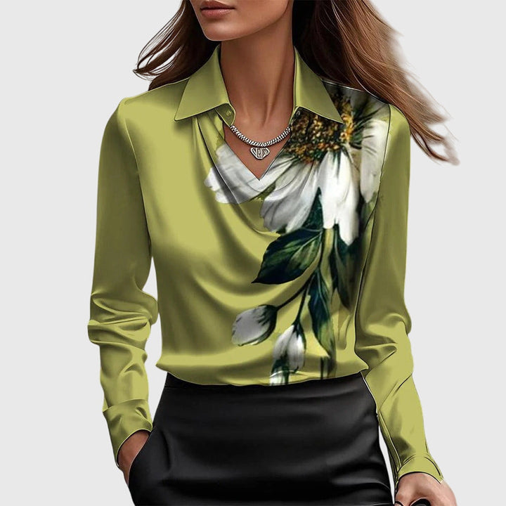 Sylvie | Luxurious Shiny Blouse with Pleated Neckline