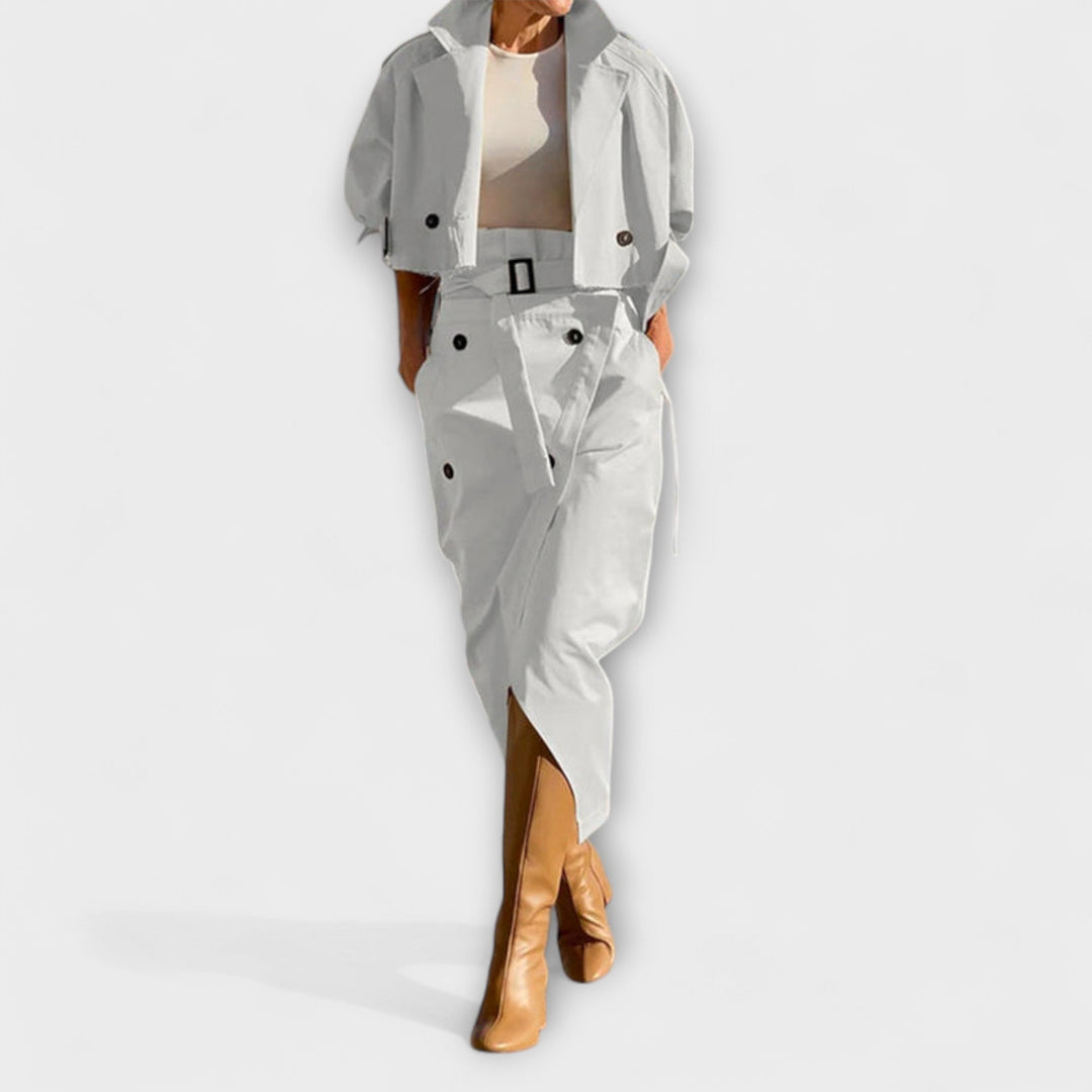 Lyra - Elegant Jacket Midi Skirt with Pocket