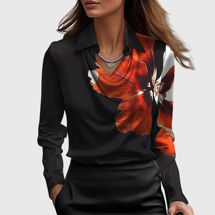 Sylvie | Luxurious Shiny Blouse with Pleated Neckline